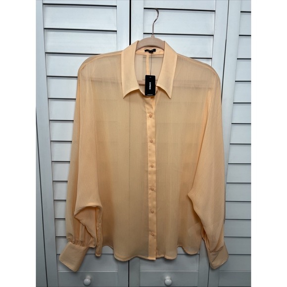 Express Dolman Long Sleeve Sheer Button Down Top Women's Size Medium Peach NWT - Picture 4 of 11